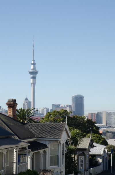 Historic Ponsonby villas and Auckland Sky Tower, City High Rises